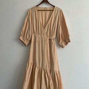 Free People Peach Wrap Cotton Linen Midi Dress